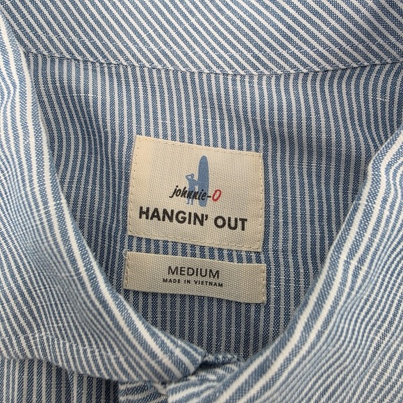 Johnnie-O Long Sleeve Button Up Utility Work Shirt Blue Striped Linen Blend Sz M - Picture 4 of 8